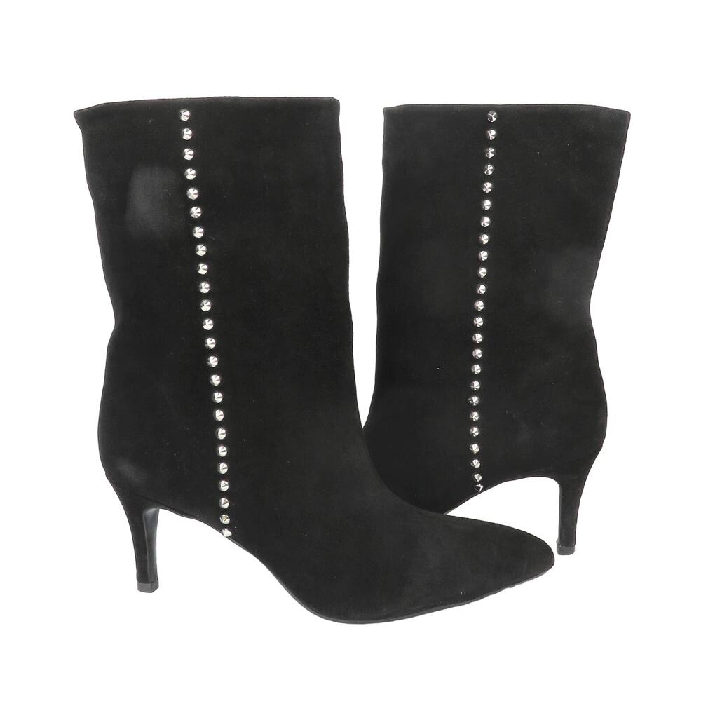 New ZARA Black Genuine Split Suede Studded Heeled Ankle Boots Women 9 EU 40